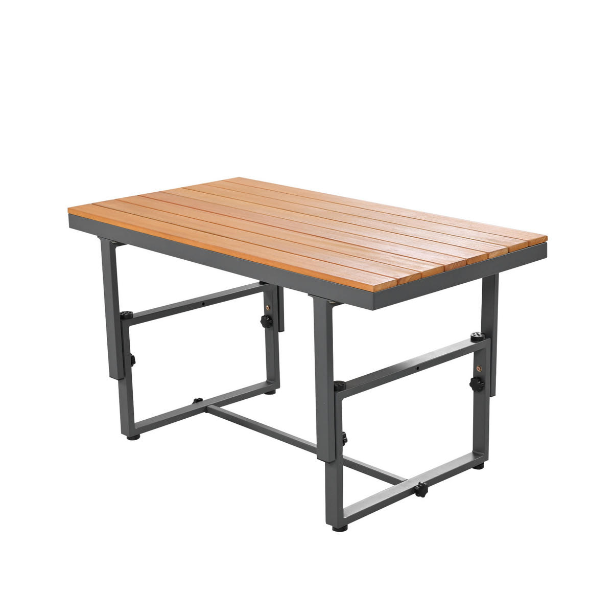 GARTENMÖBEL-SET 186/64/70-76 cm mit verstellbarer Sitz- und Tischhöhe, Akazienholz-Ablagen, Grau - Grau, Metall - Redom