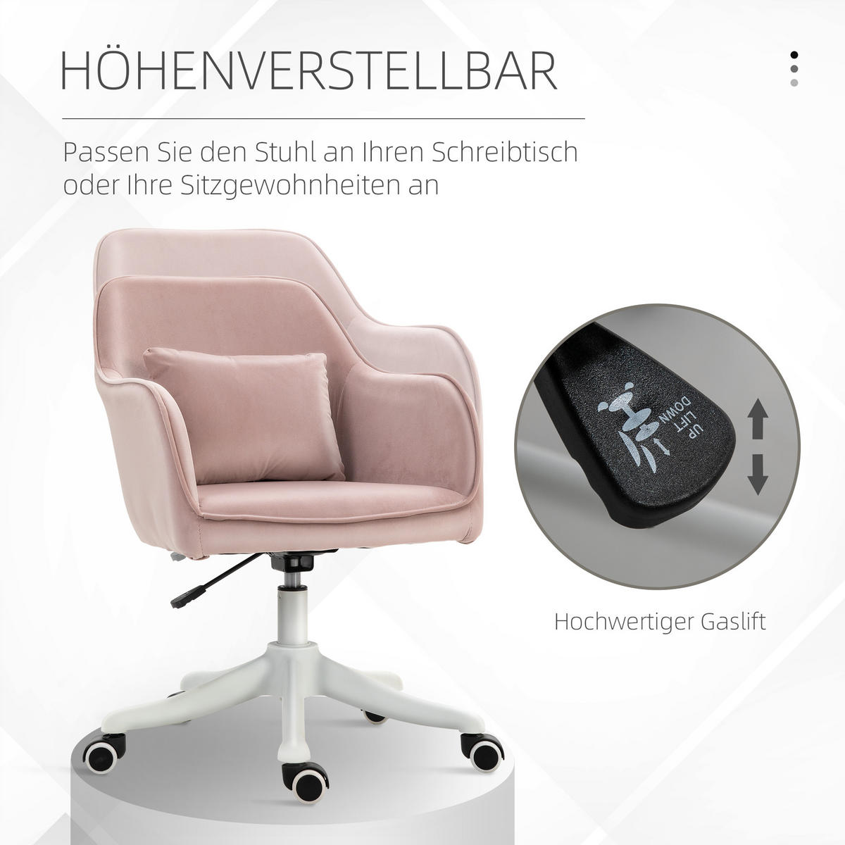 MASSAGE Bürostuhl Drehstuhl Arbeitstuhl mit Vibrationsfunktion Samt Rosa - Rosa, Textil (70/86/57cm) - Vinsetto