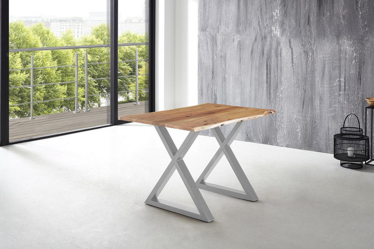 ESSTISCH LUBIN - Beige/Silberfarben, Holz/Metall (80/120/77cm) - SAM