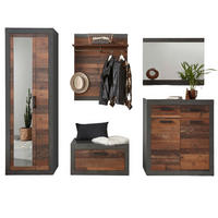 GARDEROBE Set 5-teilig Used Wood Shabby, Matera grau 277 cm - Silberfarben/Naturfarben, Glas/Holzwerkstoff (277/201/40cm) - Furn.Design