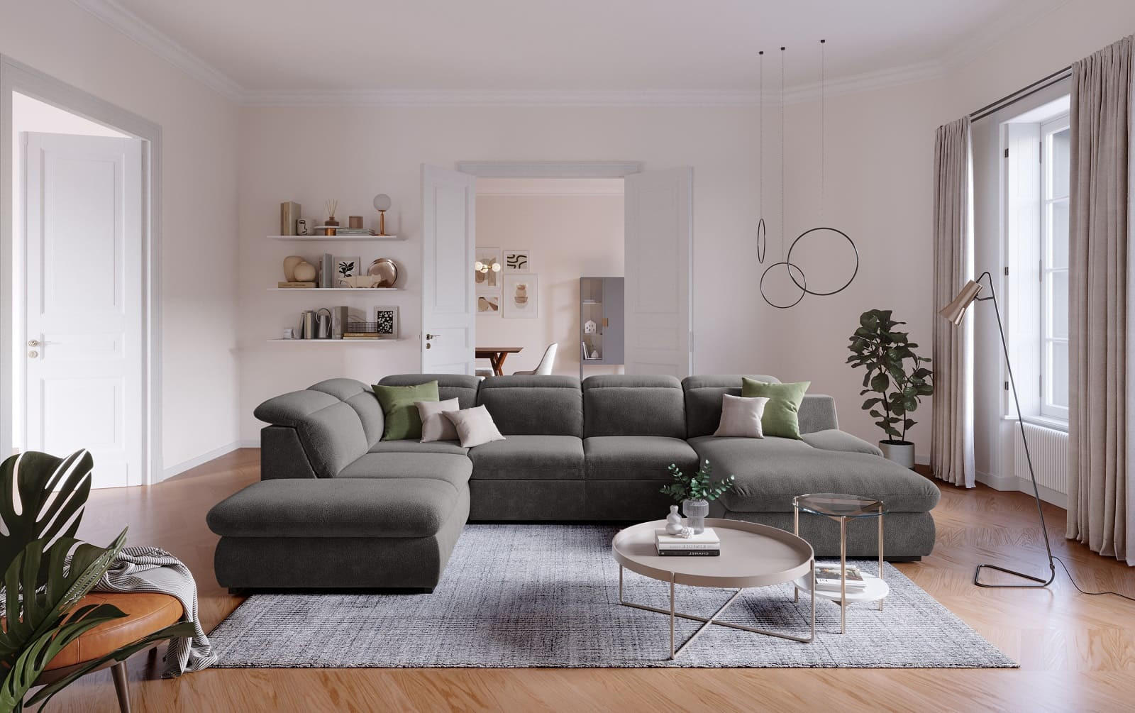 Thumbnail - Cotta Wohnlandschaft, Graphit, Textil, Echtholz,Buche, U-Form,L-Form, 341x80x218 cm, Wohnzimmer, Sofas & Couches, Wohnla...