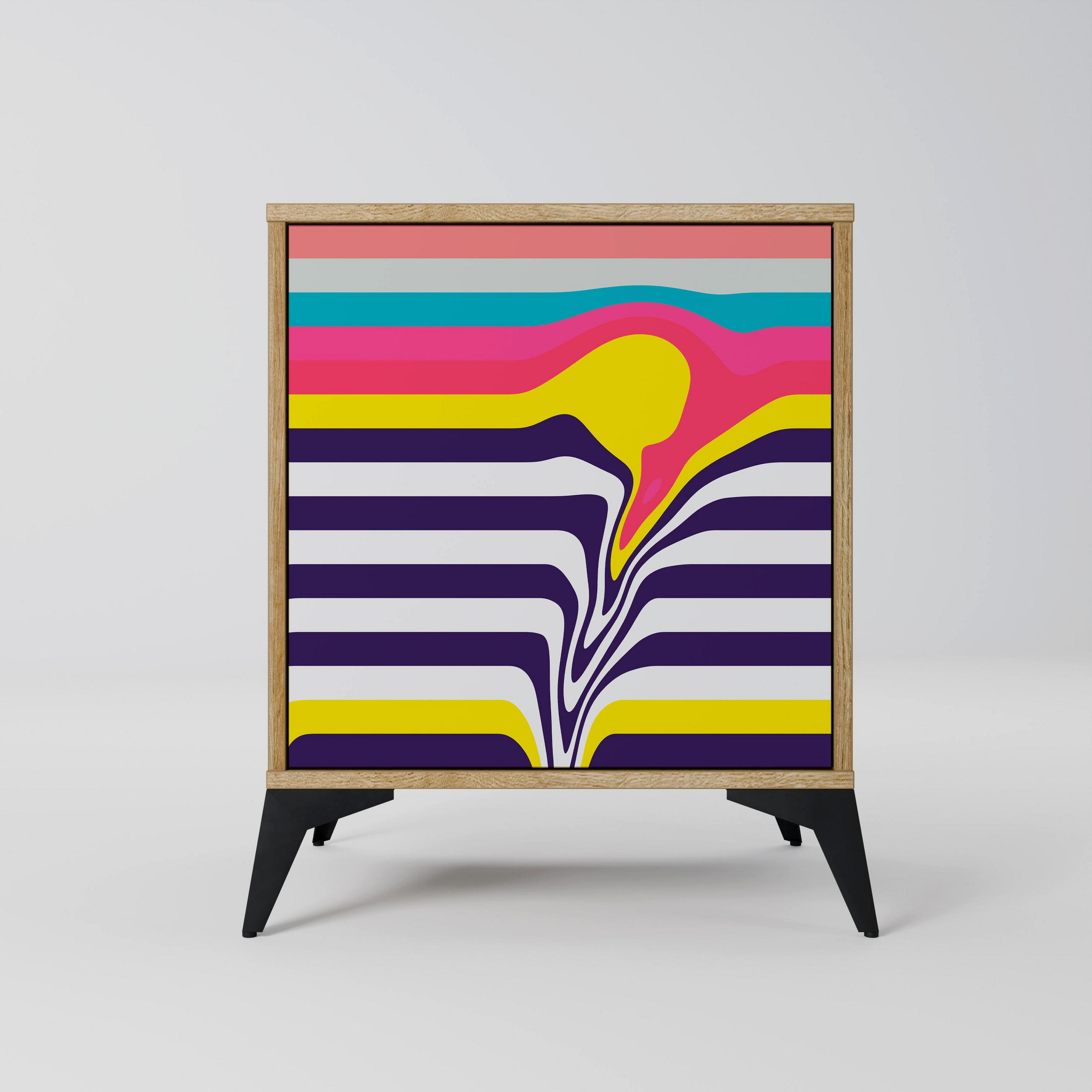 SIDEBOARD TONE COLLAPSE, Eichefarben, 57,5x42x70,5 cm, Schwarze Metall-Sternfüße - Eichefarben/Multicolor, Holzwerkstoff/Metall (57.5/70.5/42cm) - SpaceRebels