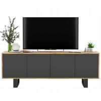 TV-SCHRANK Apollo2 Eiche wotan Graphit Matt mit Metallbeinen 150 cm - Graphitfarben/Schwarz, Holzwerkstoff/Metall (150/53/35cm) - Meble Lindner
