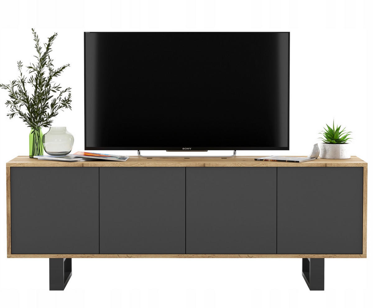 TV-SCHRANK Apollo2 Eiche wotan Graphit Matt mit Metallbeinen 150 cm - Graphitfarben/Schwarz, Holzwerkstoff/Metall (150/53/35cm) - Meble Lindner