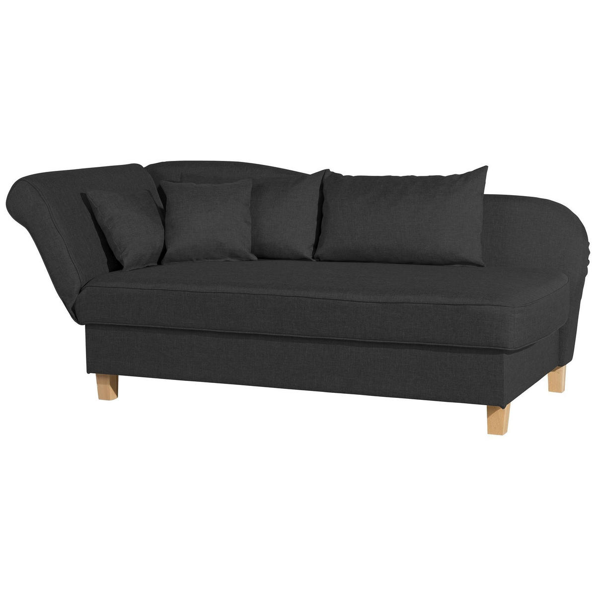 RECAMIERE mit Armteil links klappbar Katia Bezug Flachgewebe Buche natur / schwarz - Schwarz, Kunststoff (190/82/88cm) - 58aufmkessel