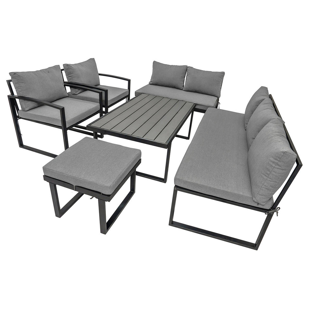 LOUNGESET - 3-teilig - Eisen / Webstoff - Grau / Anthrazit - Schwarz/Grau, Kunststoff/Textil - home24