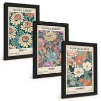 BILDER SET 3er Set - 20x30 cm Schwarzer Rahmen - Blumenposter Tokio Paris London - Schwarz, Kunststoff (20/30cm) - TULUP
