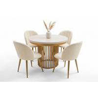 TISCHGRUPPE CLEO 100 cm in Kashmir/Gold mit 4 Stühlen in Boucle Beige - Kaschmir/Beige, Holz/Textil (100/76/100cm) - Deine Möbel 24
