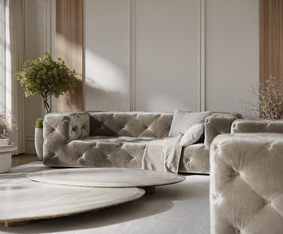 3-SITZER-SOFA Cosimo Beige Samtstoff - Beige/Schwarz, Holz/Holzwerkstoff (230/71/100cm) - Maison de Reve