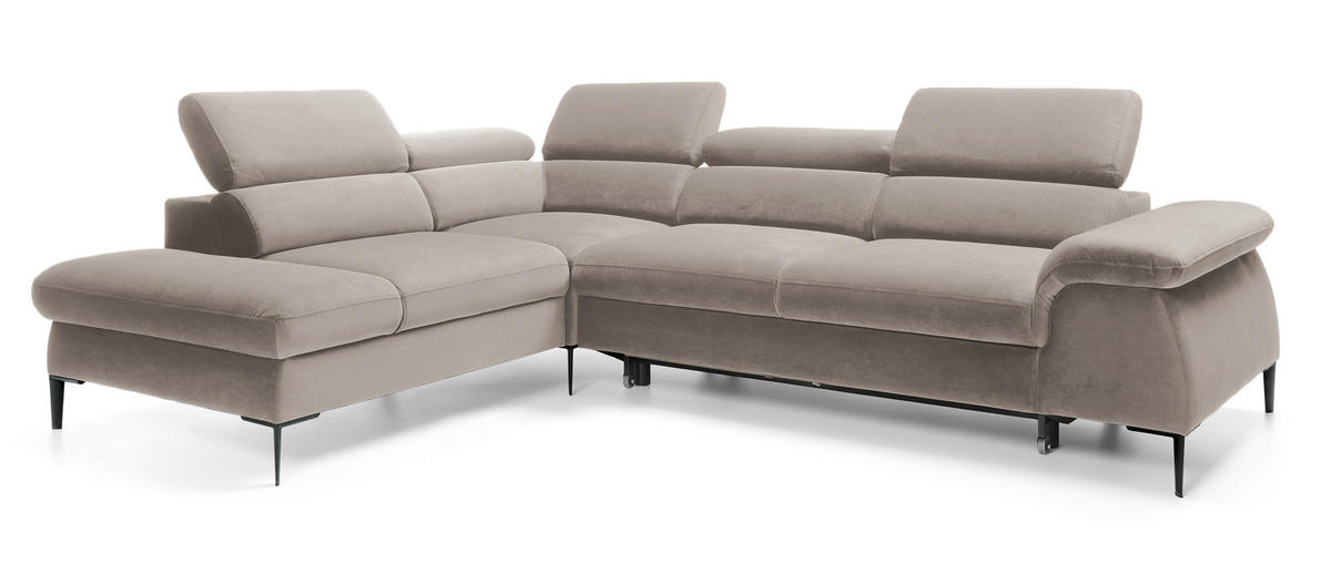 SCHLAFSOFA 280 cm Amaro L mit verstellbaren Kopfstützen, Links, Dunkelbeige - Cappuccino, Holz (280/214cm) - Emporius