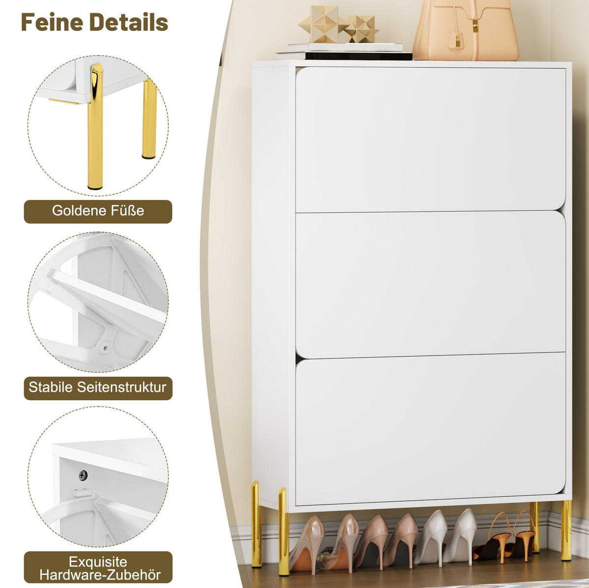SCHUHSCHRANK 73/24/120 cm weiß aus MDF mit 3 Türen - Weiß, Holzwerkstoff (73/120/24cm) - OKWISH