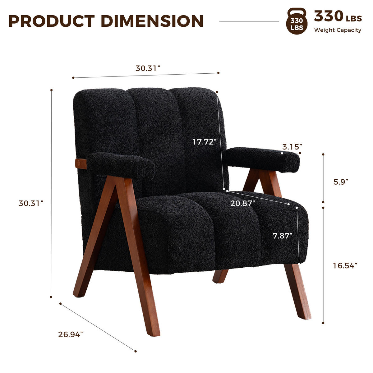 SESSEL Bouclé Schwarz mit Holzrahmen - Schwarz, Holz/Holzwerkstoff (77/77/68.5cm) - WISHDOR
