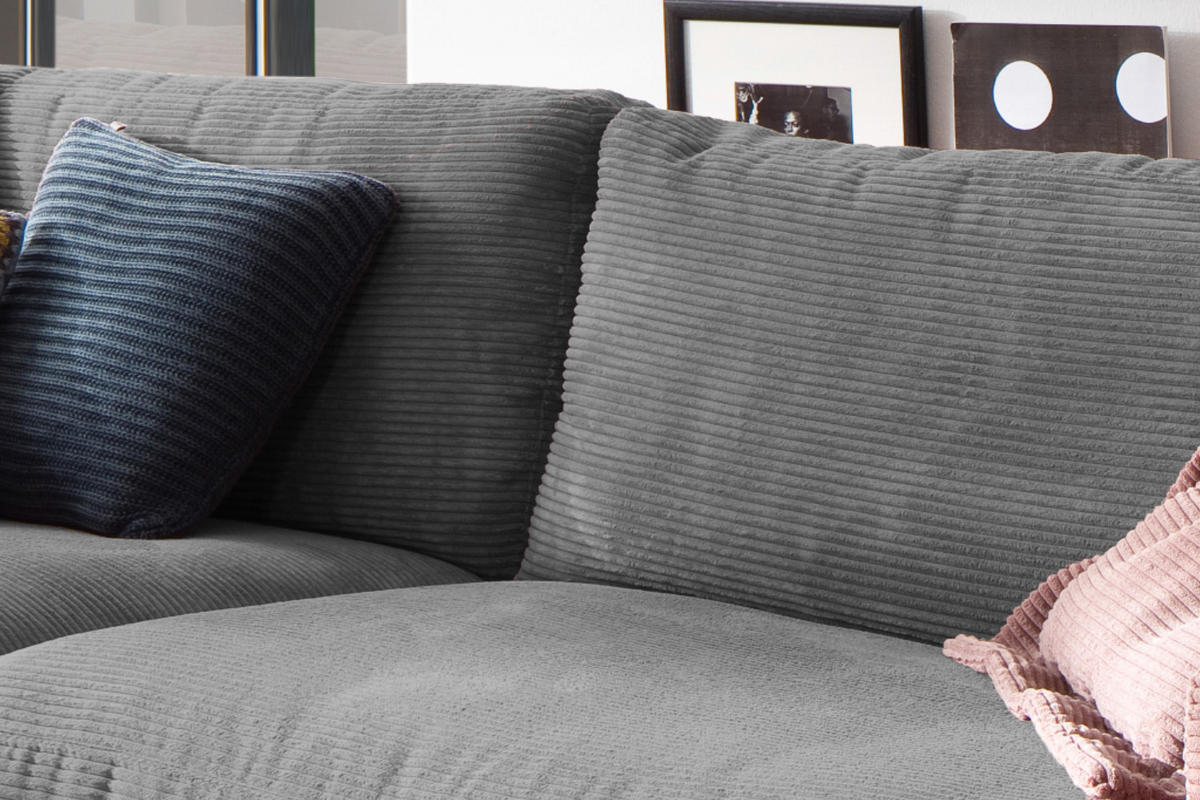 SOFA 3-SITZER MADELINE Grau Cord - Schwarz/Grau, Textil (290/85/127cm) - KAWOLA
