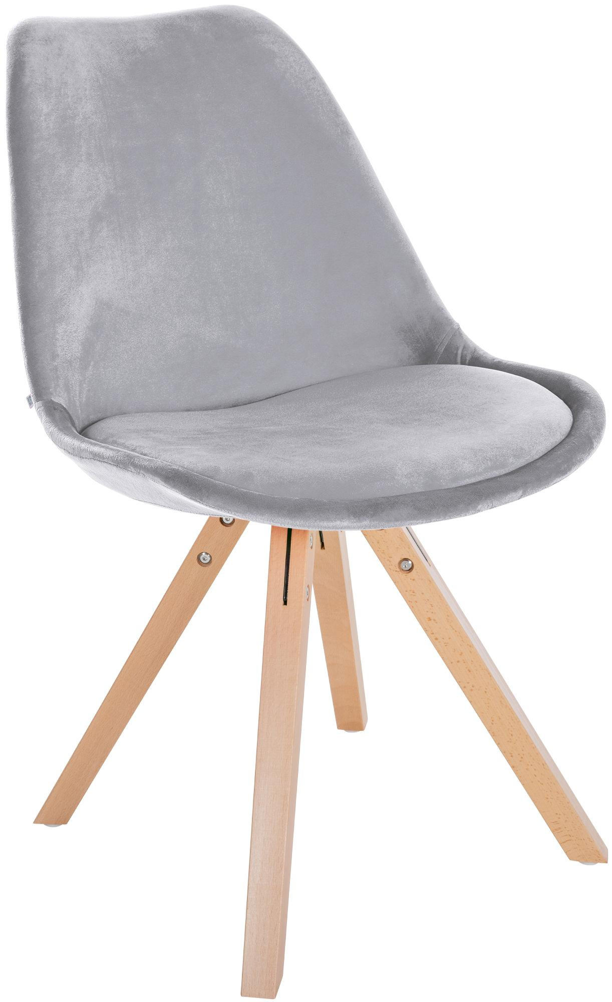STUHL Samt hellgrau - Hellgrau/Naturfarben, Holz/Textil (48/81/54cm) - CLP