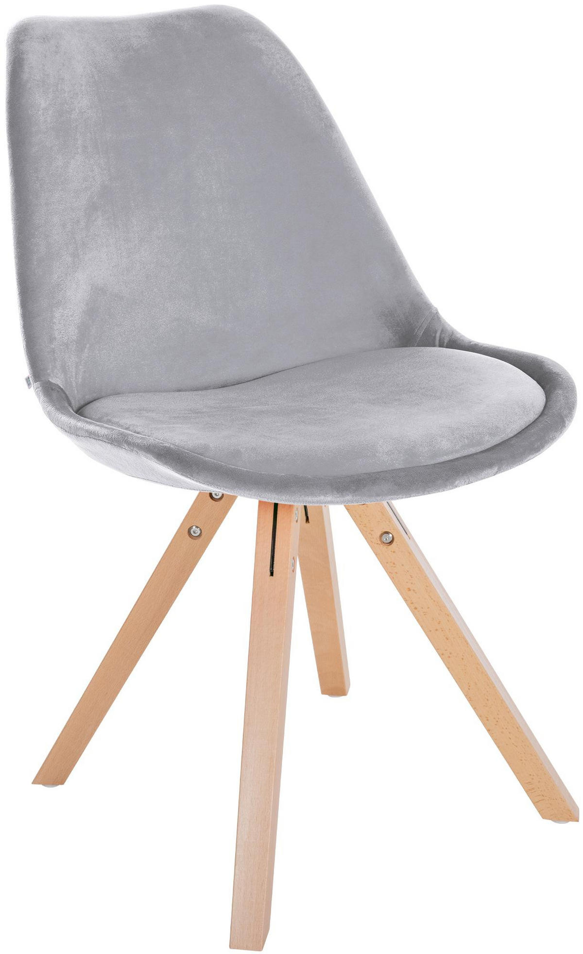 STUHL Samt hellgrau - Hellgrau/Naturfarben, Holz/Textil (48/81/54cm) - CLP