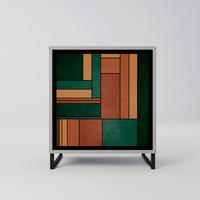 SIDEBOARD EARTHY FIGURES, Grau, 57,5x42x67,5 cm, Schwarze Metall-Rahmenfüße - Multicolor/Schwarz, Holzwerkstoff/Metall (57.5/67.5/42cm) - SpaceRebels