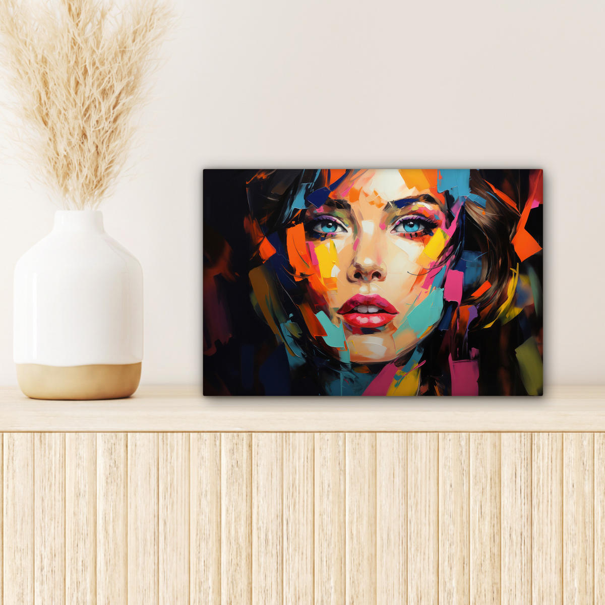 LEINWANDBILD Frau - Porträt - Farbenfroh - Kunst 30x20 cm - Multicolor, Textil (30/20cm) - MuchoWow