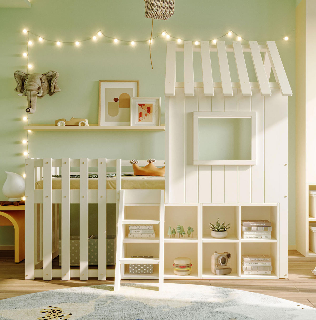 DOMČEKOVÁ posteľ 90/200 cm biela s úložným priestorom a oknami z masívneho dreva - biela, drevo (90/200cm) - OKWISH