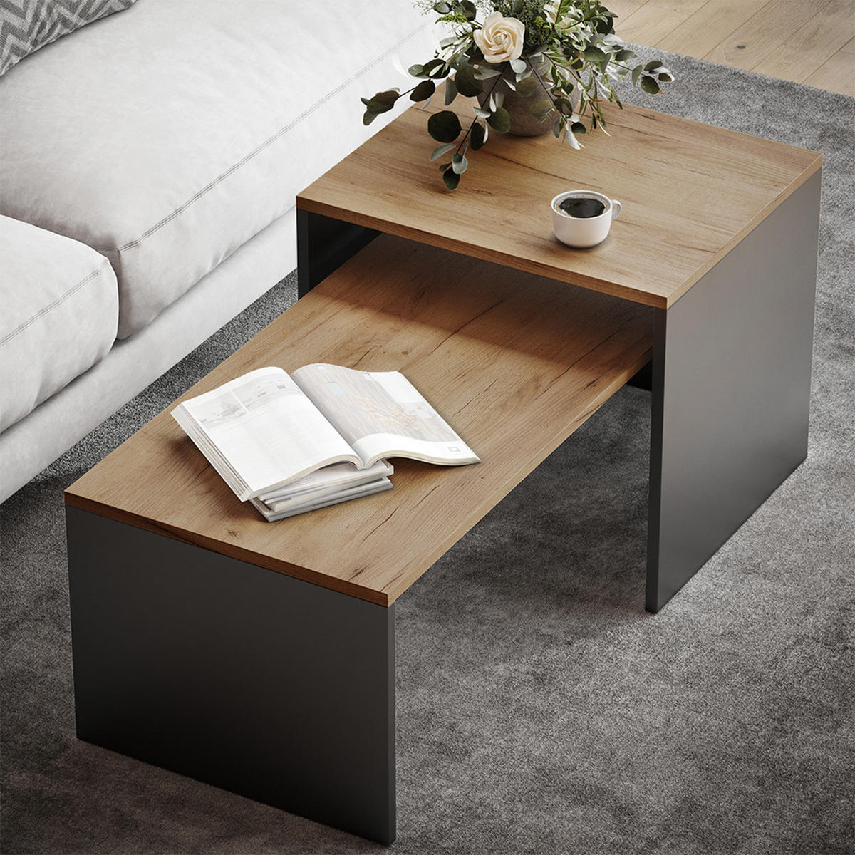 COUCHTISCH-SET Donat Anthrazit/Goldkraft Eiche 100 x 48 cm , 2 Teile - Anthrazit/Eiche Wotan, Holzwerkstoff (48/100/40.4cm) - Vicco