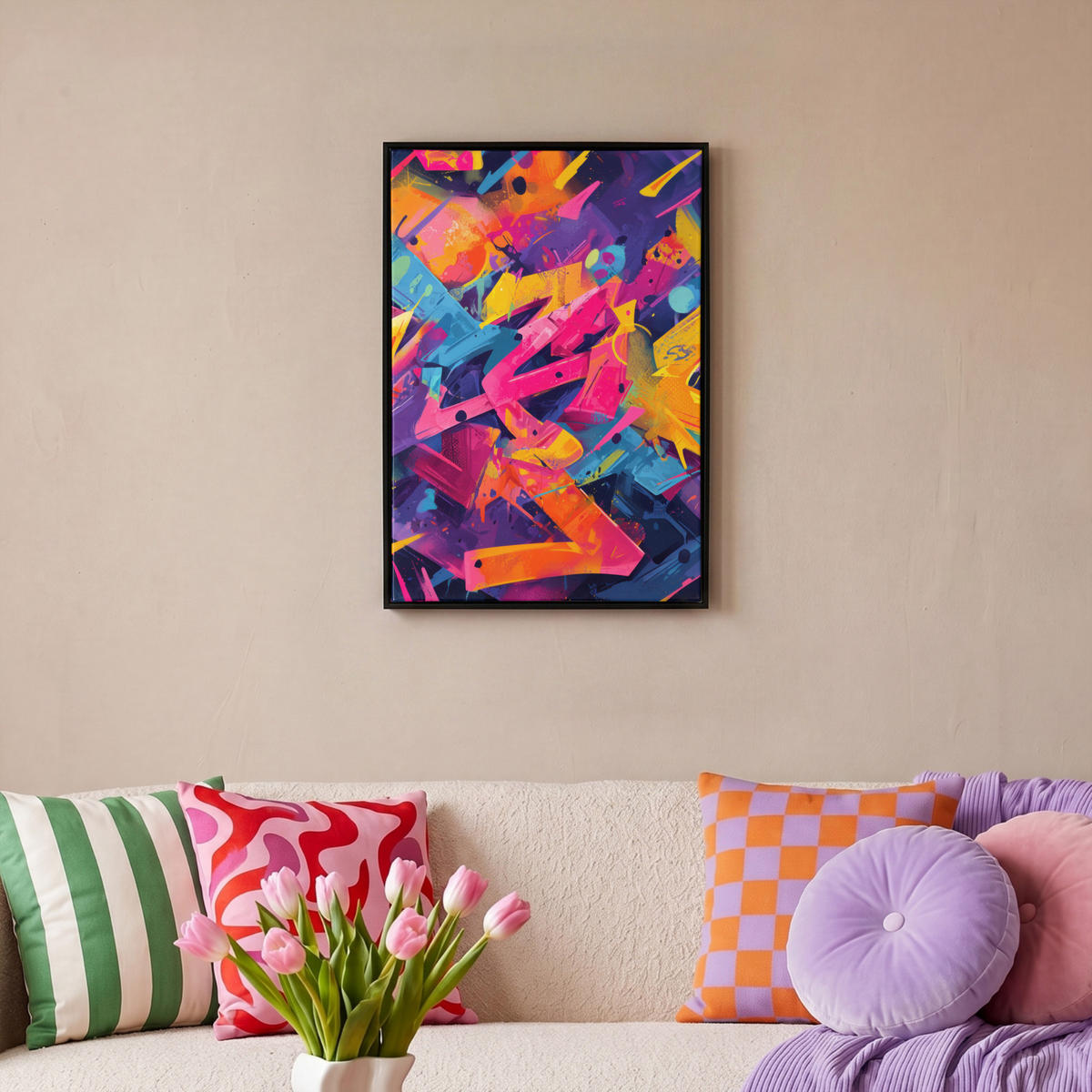 LEINWAND Bilder mit Rahmen - Abstrakt - Formen - Farbenfroh - 40x60 - Magenta, Textil (40/60cm) - MuchoWow