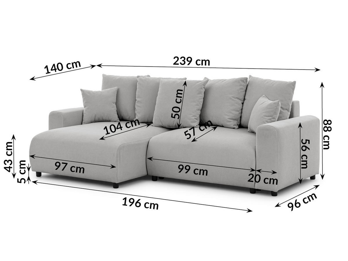 ECKSOFA Calma mit Schlaffunktion und Bettkasten im Bumpy-Design aus weichem Grau Webstoff - Ottomane links - Schwarz/Grau, Holz/Kunststoff (239/140cm) - S-Style