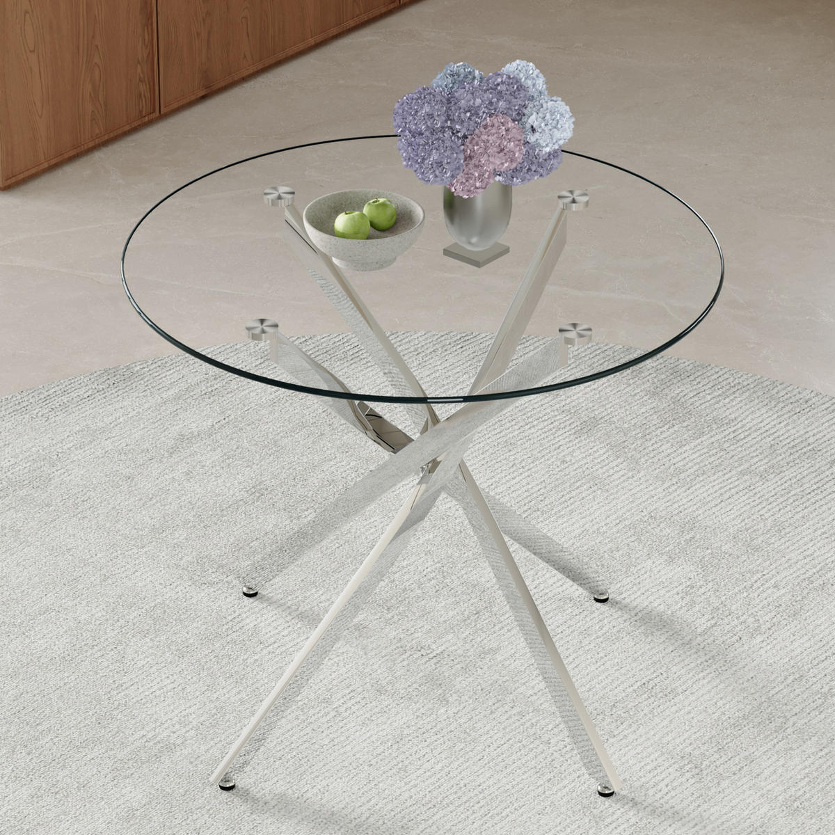 ESSTISCH runder mit silbernem Metallgestell 80/80/75 cm - Silberfarben, Metall (88/88/75cm) - Oxeza