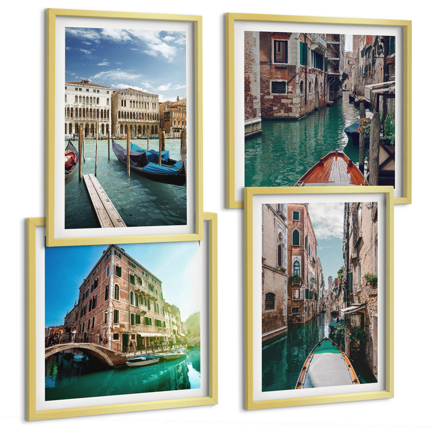 BILDER SET 4er Set - 50x50 cm & 40x60 cm Goldrahmen - Architektur der Kanäle von Venedig - Goldfarben, Kunststoff (50/50cm) - TULUP