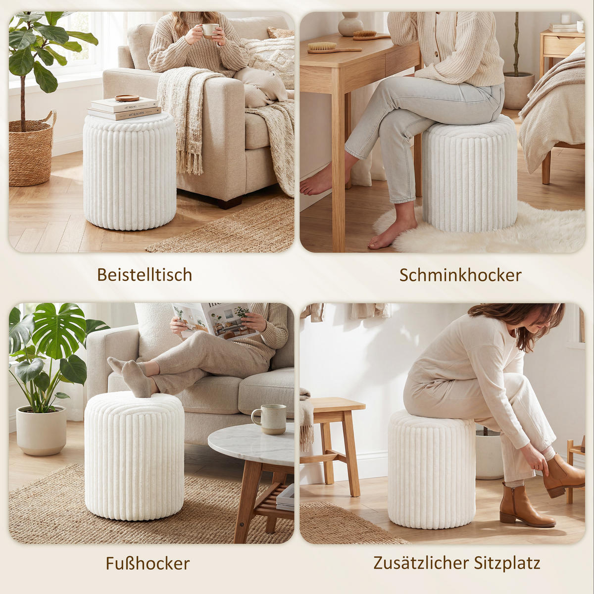 AUFBEWAHRUNGSHOCKER DE-07222 mit Wendedeckel und Cord Weiß - Weiß, Holzwerkstoff (35/45/35cm) - ComfortXL