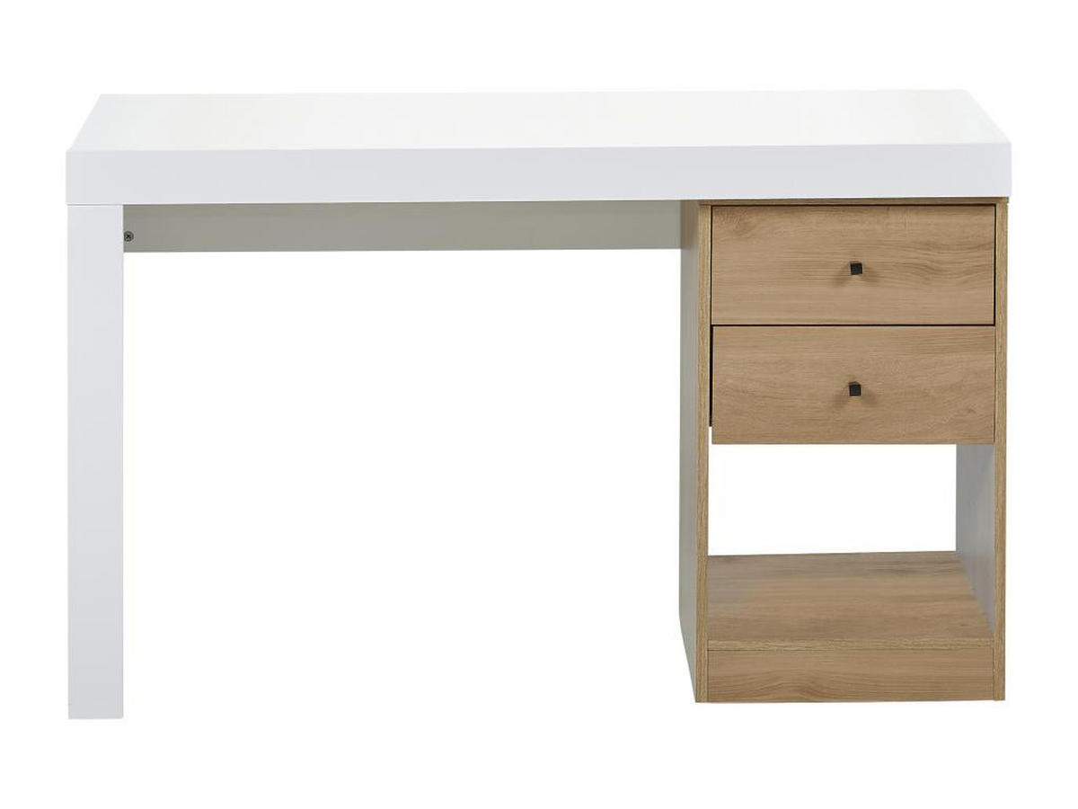 SCHREIBTISCH ausziehbar mit 2 Schubladen & 1 Ablage - Weiß & Eichefarben - EVAN - Naturfarben, Holz (140/46/75.3cm) - Vente-Unique