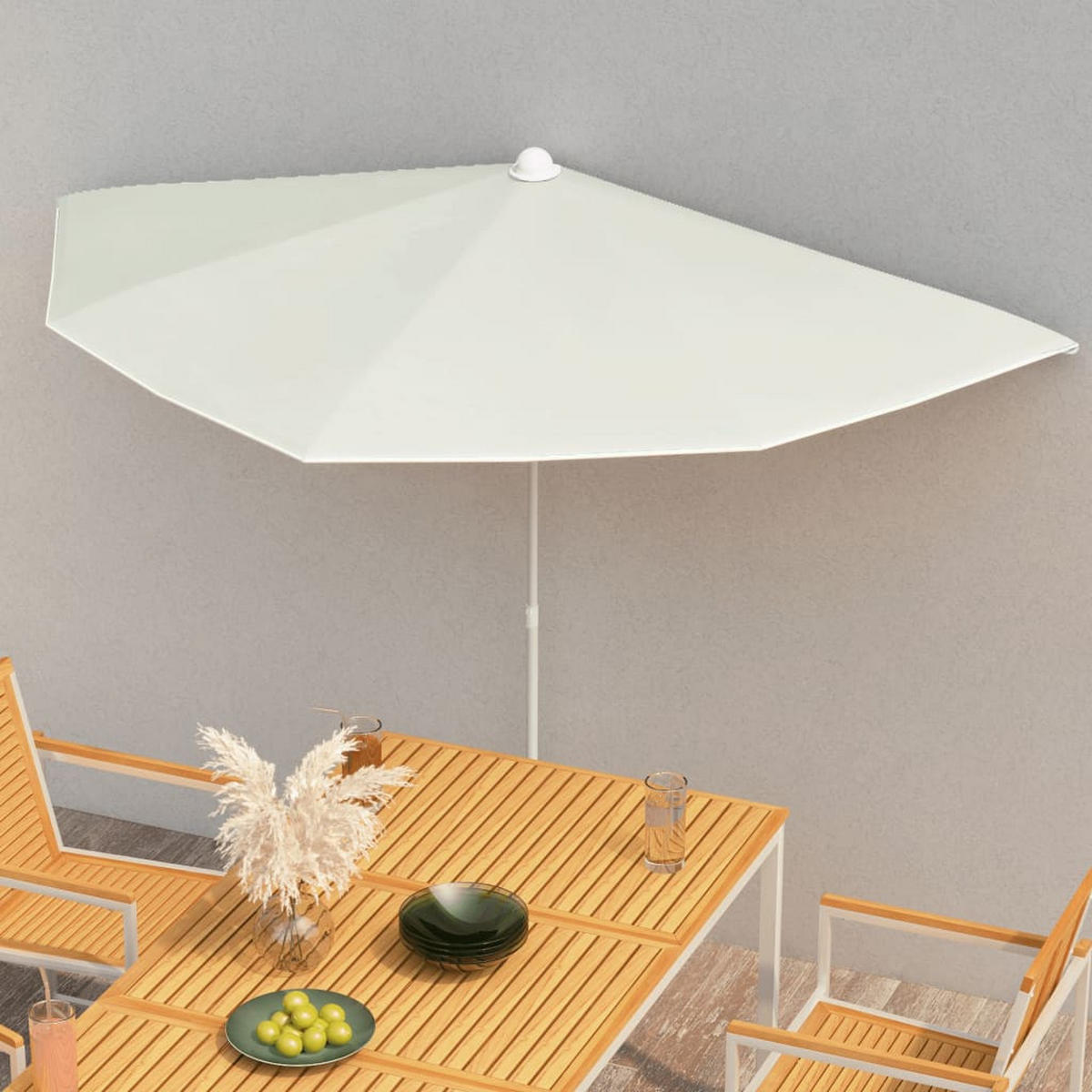 HALB-SONNENSCHIRM Mit Mast 180/90 Cm Sandfarbe - Creme, Textil (180/90cm) - vidaXL