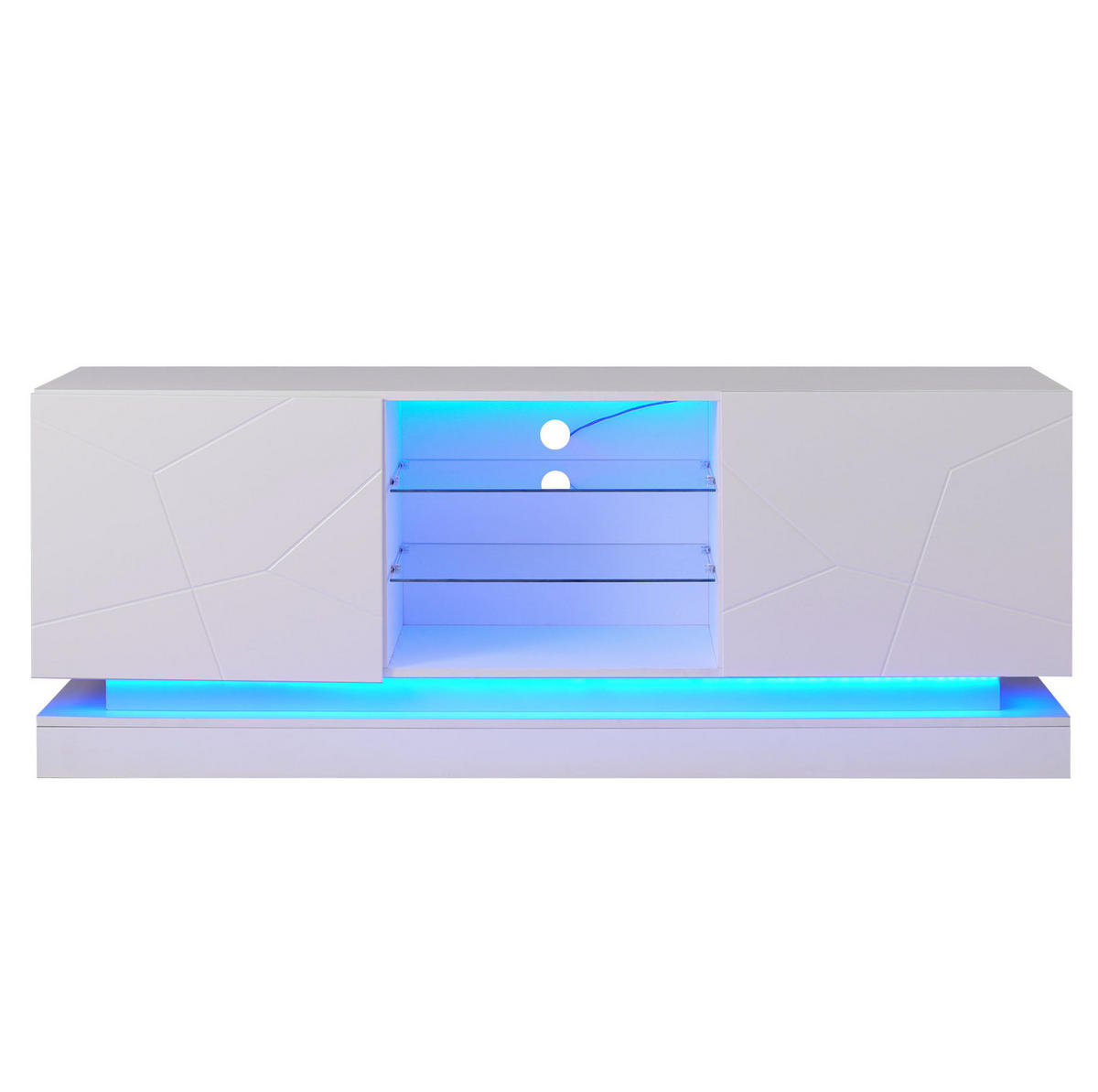 TV-LOWBOARD aus Spanplatte 160x38,5x60 cm Weiß mit verstellbaren Böden und USB-Lichtleiste - Weiß, Holzwerkstoff (160/60/38.5cm) - IVMEU