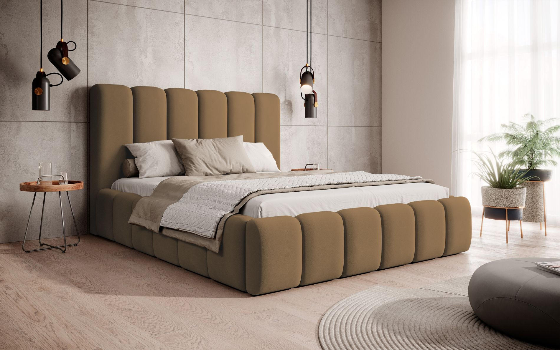 POLSTERBETT Biscottino Kupferbraun mit Samtbezug 160x200 cm - Silberfarben/Orange, Textil (160/200cm) - Selsey