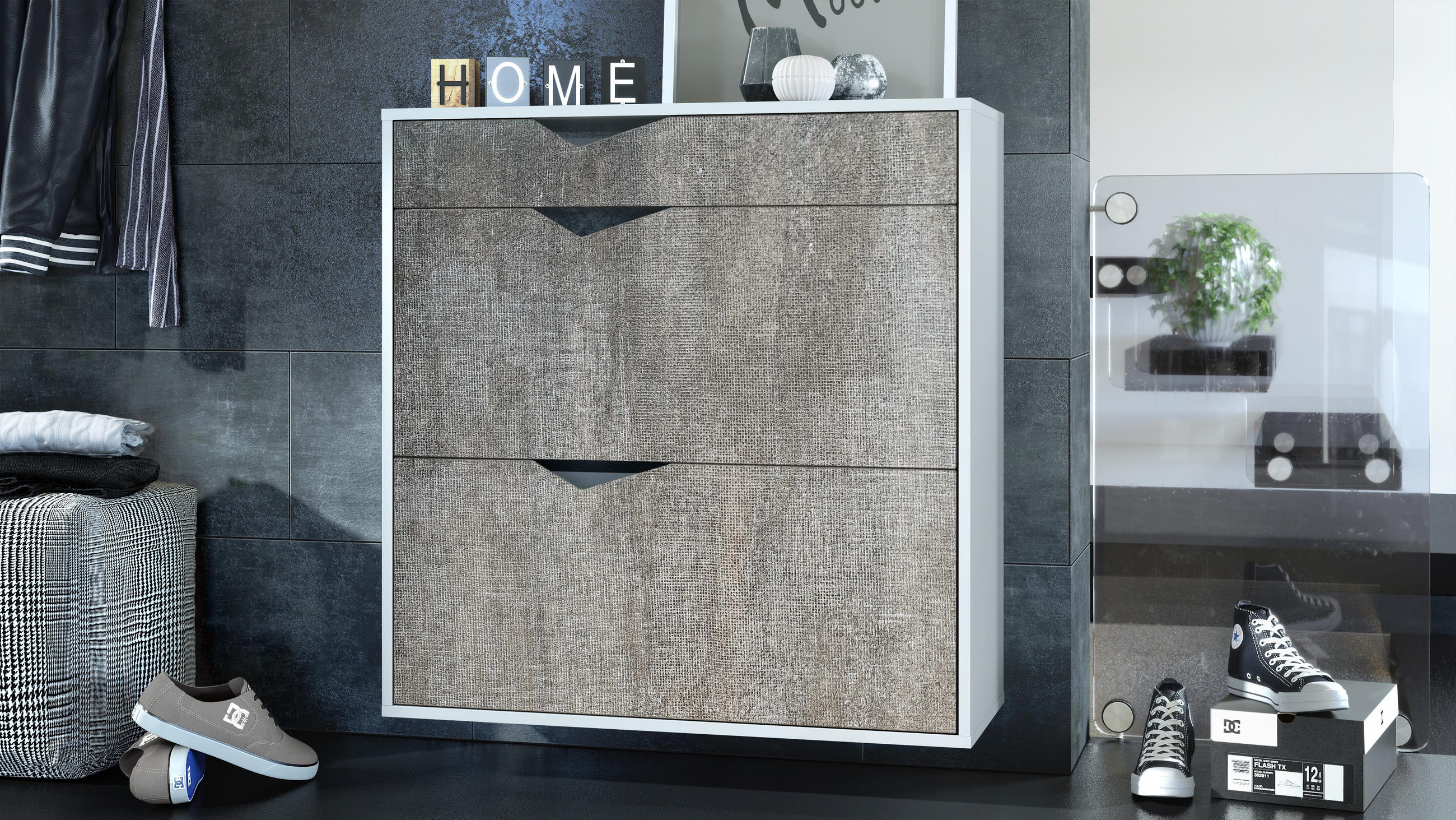 SCHUHSCHRANK Kolmio Fronten in Braun meliert - Graubraun, Holzwerkstoff (190/185/33cm) - Vladon