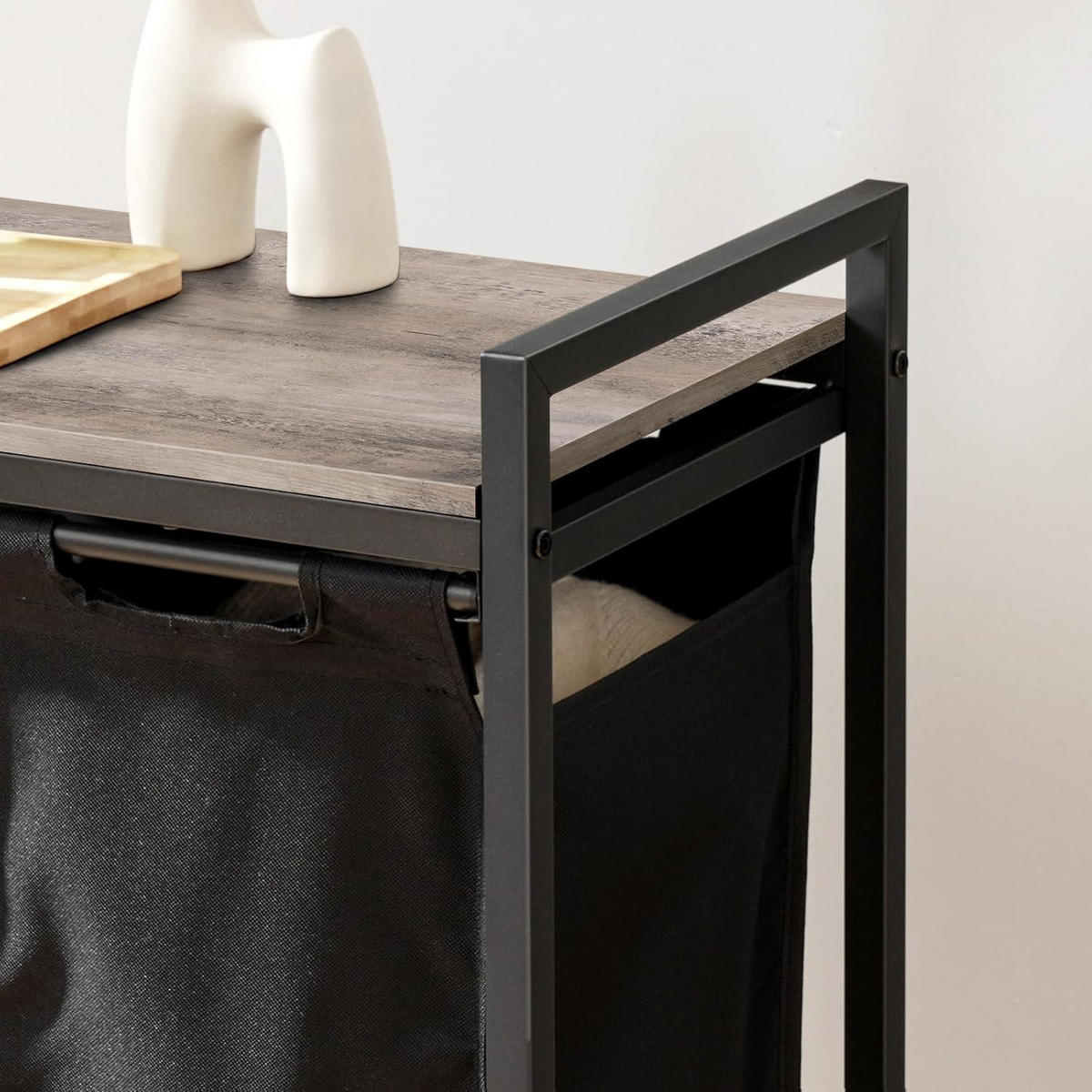 WÄSCHEKORB mit Ablage und Rollen Greige-Schwarz - Schwarz, Textil (33/74.5/74.5cm)