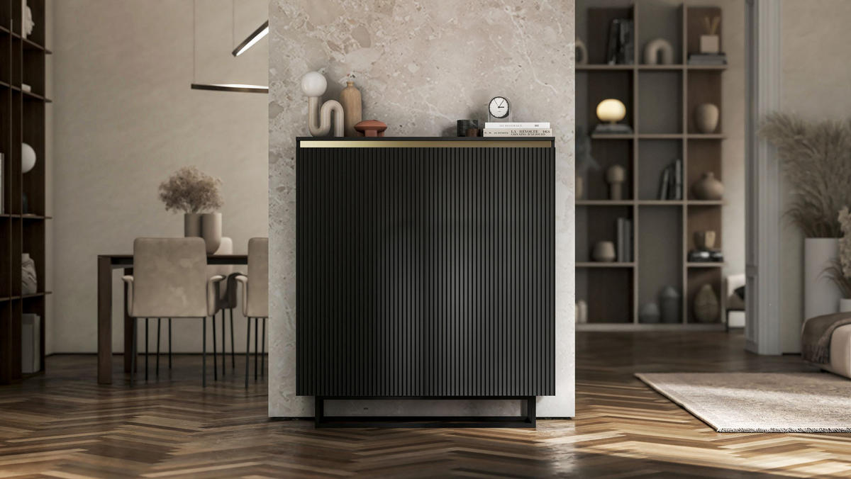 HIGHBOARD Selene 2D Schwarz Matt 111 cm - Schwarz, Holzwerkstoff/Metall (111/125/35cm) - Meble Lindner