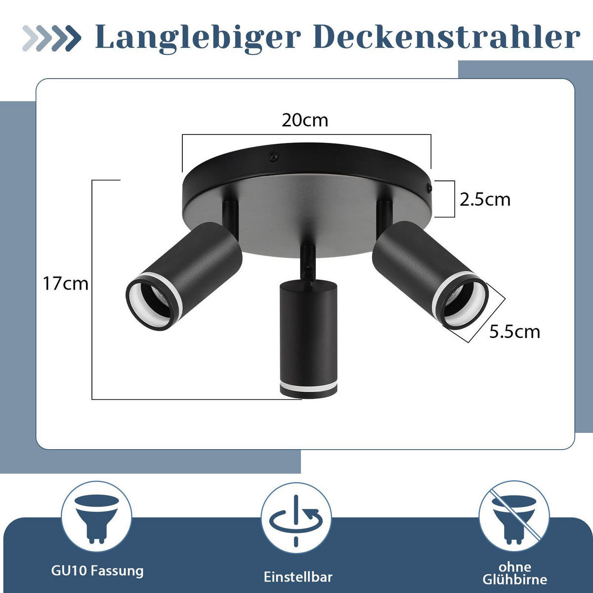 STRAHLER Coesfeld 3-flammig 20/20/17 cm - Schwarz, Metall (20/20/17cm) - Nettlife