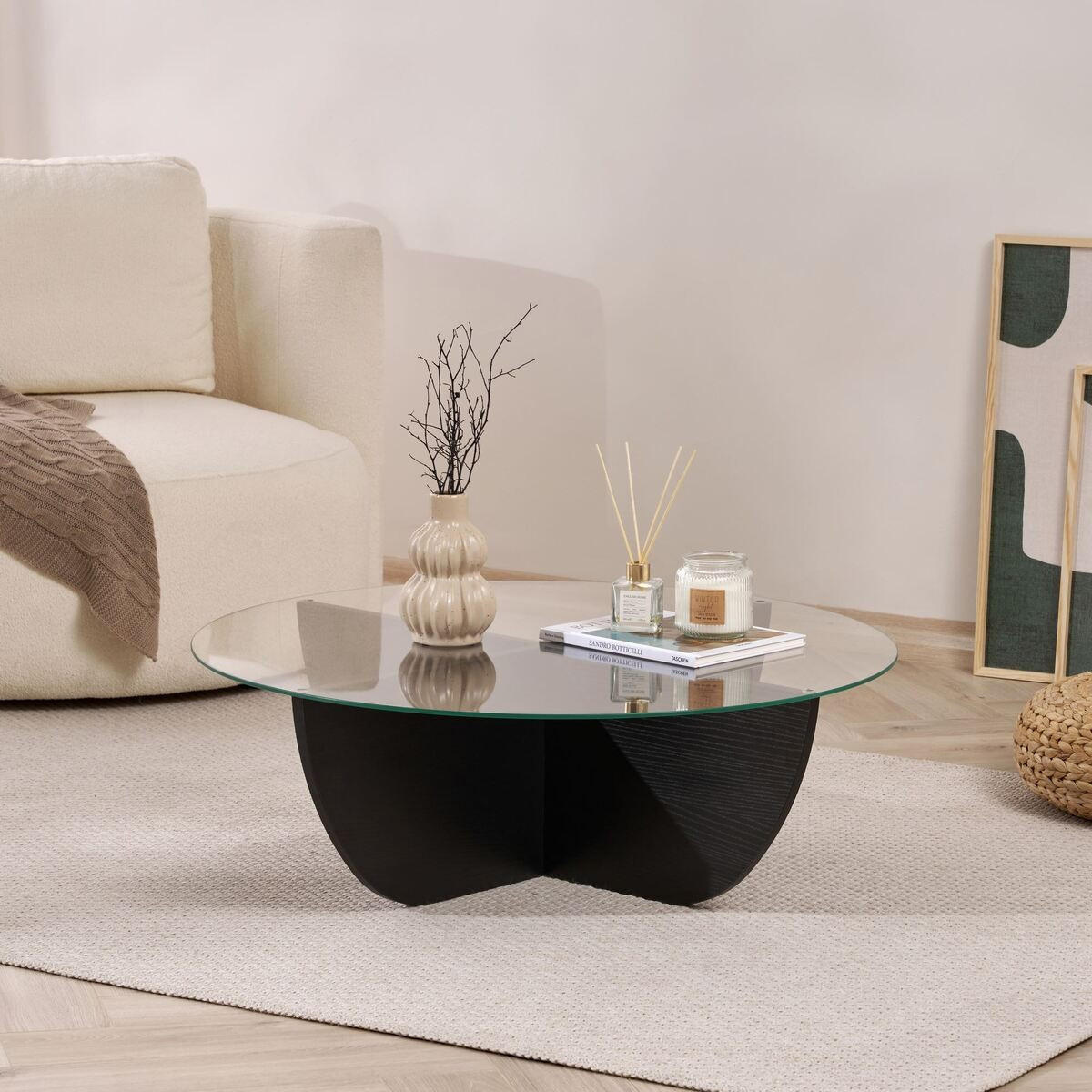 COUCHTISCH mit Glasplatte Nina 90/90/30 cm - Schwarz, Holzwerkstoff (98/90/30cm) - Calicosy