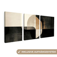 LEINWANDBILD - 3er Set - Formen - Abstrakt - Gold - 90x40 - Schwarz, Textil (90/40cm) - MuchoWow