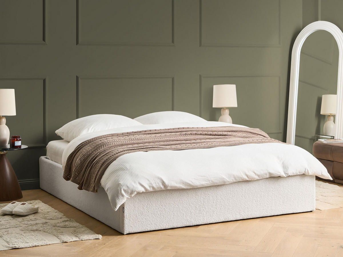 BETT mit Stauraum 160/200 cm Cremeweiß Dinan - Weiß, Textil (160/200cm) - Beliani