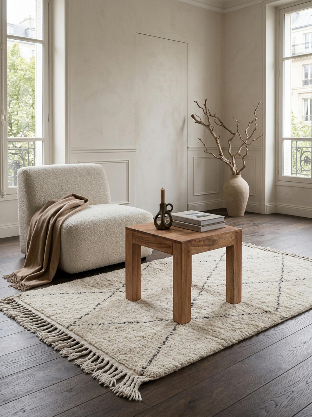 COUCHTISCH Massivholz Handgefertigt Edelholz Design, Beige 45x45x40 cm - Beige, Holz (45/45/40cm) - KADIMA DESIGN