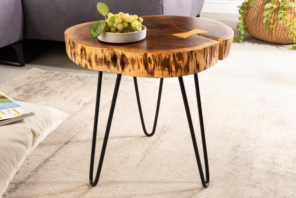 BEISTELLTISCH GOA Akazie Natur 40cm - Schwarz/Braun, Holz/Metall (40/40/40cm) - riess-ambiente