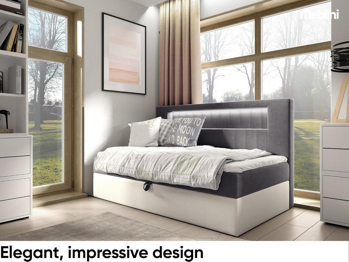 KINDERBETT GARETH 2 - Dunkelgrau/Weiß, Holzwerkstoff (91/201cm) - Meblini