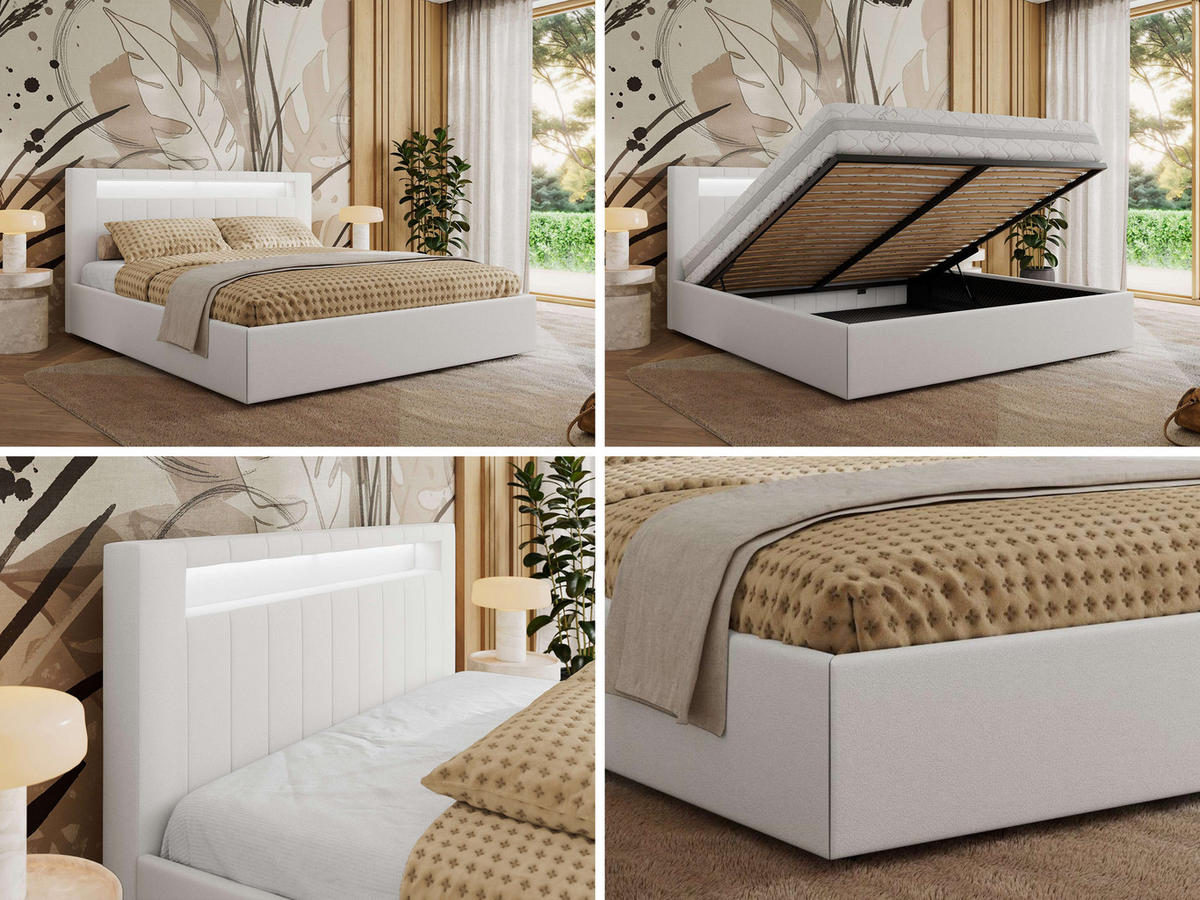 POLSTERBETT GOLD 5 CLASSIC 140/200 - Weiß Kunstleder - Schaum-Matratze - Weiß, Textil (140/200cm) - MKS