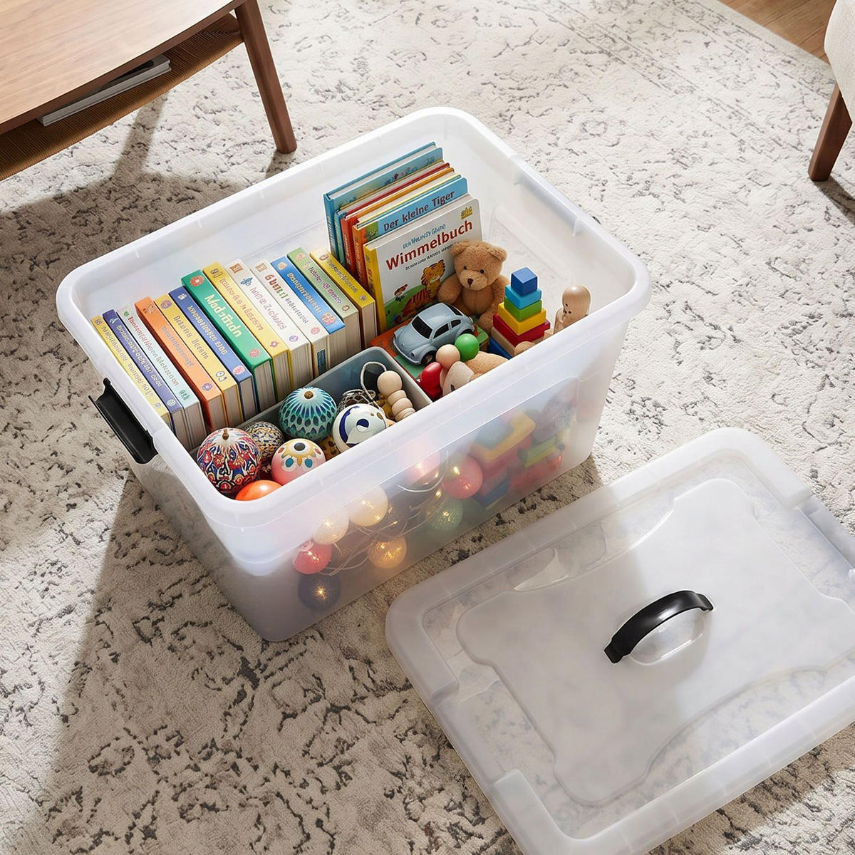 AUFBEWAHRUNGSBOX mit Deckel 30L semitransparent (4er-Set) - Weiß, Kunststoff (33/26/45cm) - Juskys