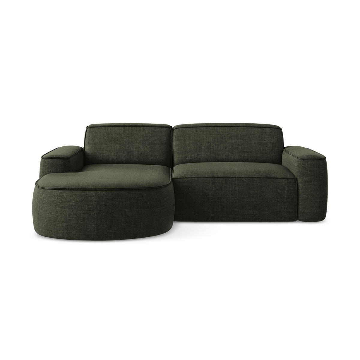 ECKSOFA Links Strukturstoff Grün - Schwarz/Olivgrün, Holzwerkstoff/Kunststoff (224/166cm) - LaMiaSofa