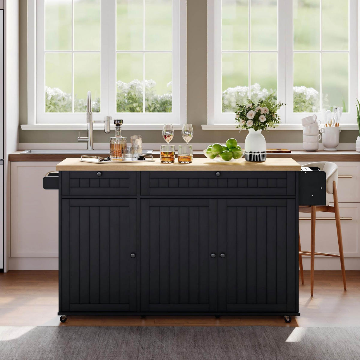 KÜCHENINSEL mit klappbarer Arbeitsplatte 137 cm MDF Natur/Schwarz - Schwarz, Holz (70/89.5/137cm) - Beauniv