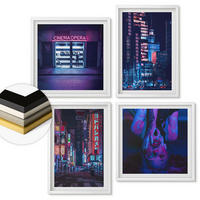 WANDBILDER 4er-Set - 50x50 cm & 40x60 cm Weißer Rahmen - Nachtstadt mit Neonlichtern - Weiß, Kunststoff (50/50cm) - ArtPrintCave
