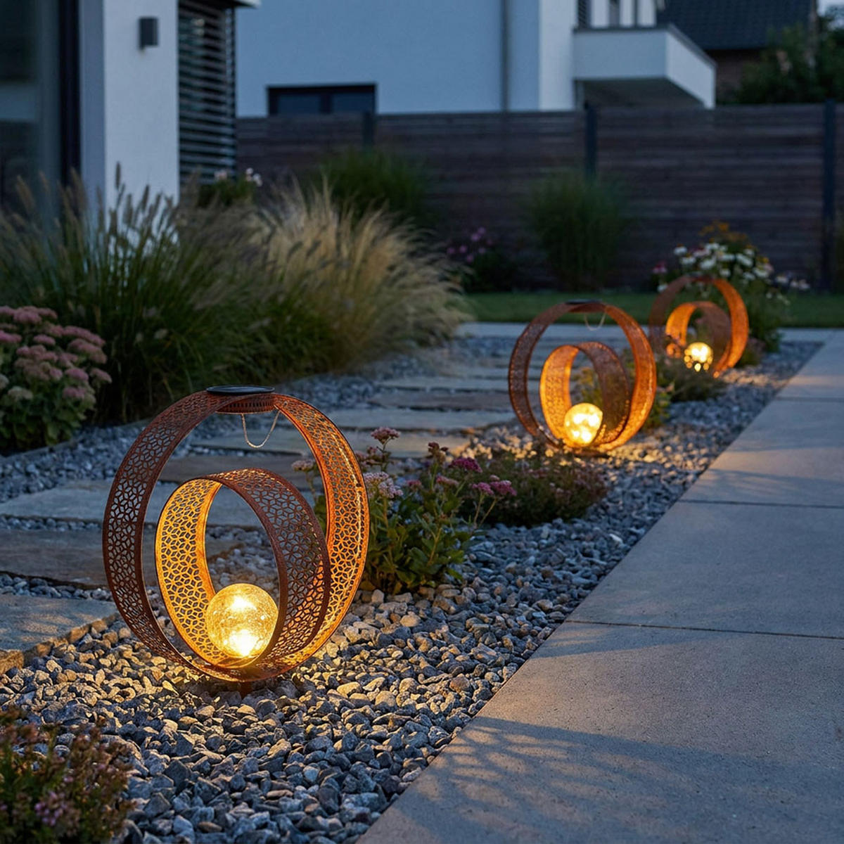 2X LED AUSSENLEUCHTE Solarleuchte Braun - Braun, Glas (30/20/42cm) - Globo Lighting