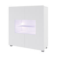 KOMMODE Bird Weiß, zweitürige Kommode, mit LED und Silber Beine - Silberfarben/Weiß, Glas/Holzwerkstoff (100/107/35cm) - Bettso