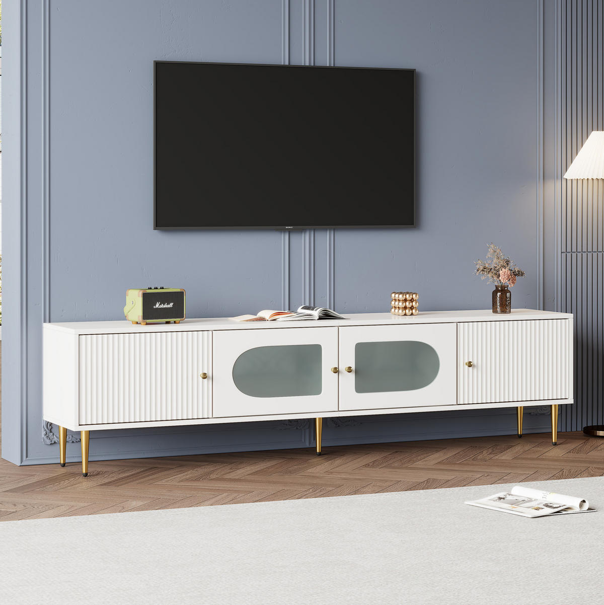 TV-SCHRANK mit 4 Türen 170 x 35 x 50 cm Weiß Spanplatte - Weiß, Holzwerkstoff (35/50/170cm) - Beauniv
